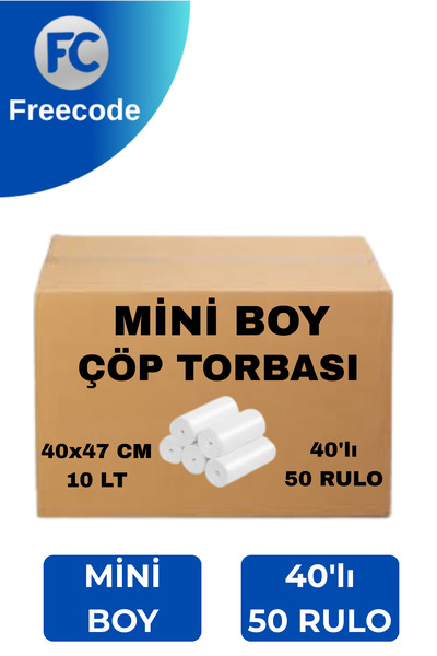 Freecode Mini Boy Çöp Torbası 40x47 cm – 50 Rulo (1 Koli) – Dayanıklı Standar...