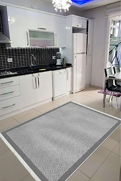 VOPTEKS Gri Mutfak halısı Makinede Yıkanabilir Halı Kaymaz Taban Halı