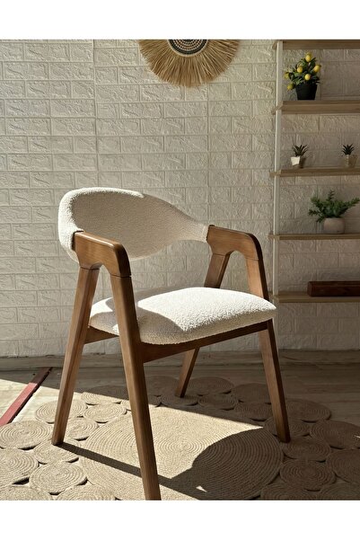 silla Concept Lorenzo Sandalye Teddy Krem Kumaş Ceviz Ahşap Sandalye