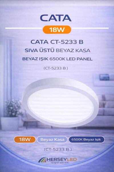 Cata CT-5233 B 18W SIVA ÜSTÜ BEYAZ KASA BEYAZ IŞIK 6500K LED PANEL