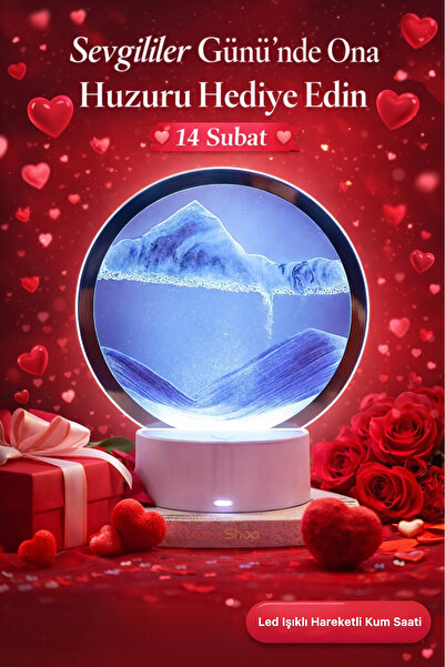 Lazım Shop 3d Led Işıklı Hareketli Kum Saati Gece Lambası Kum Sanatı