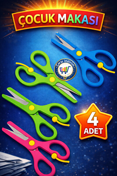 nistabolje 4 Adet Güvenli Çocuk Makası Küt Uçlu Yaylı Plastik Korumalı Okul Ö...