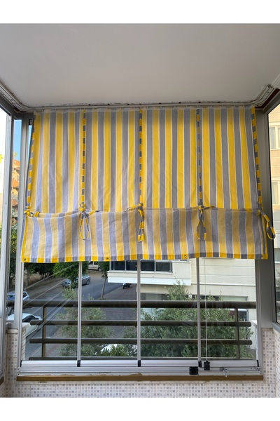 Görgülü Shop ستارة شرفة مخططة باللون الأصفر والرمادي مع قماش سميك قابل للتعديل
