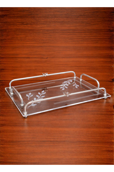 ALQANNAS Modern Rectangular Acrylic Serving Tray with Silver Stainless Steel ...