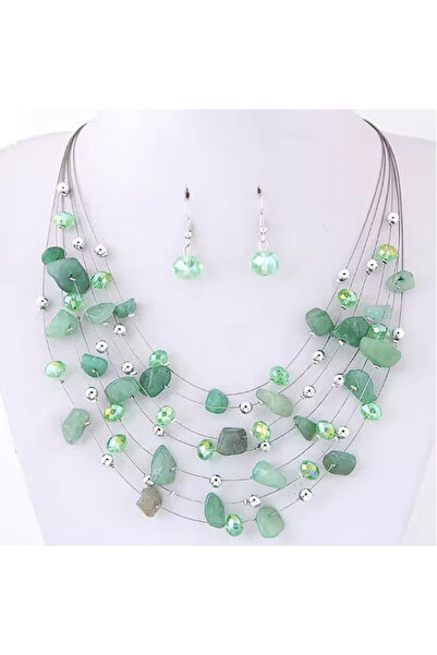 OEM Necklace and earrings with semi-precious stones, adjustable length, with ...