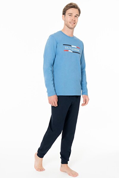 U.S. Polo Assn. طقم ملابس منزلية للرجال من القطن الممشط المنسوج ذو الساق الضي...