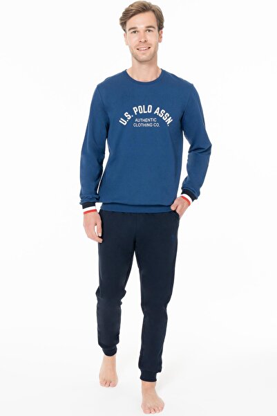 U.S. Polo Assn. طقم ملابس منزلية شتوية للرجال بقصة ضيقة وطباعة نصية منسوجة بخ...