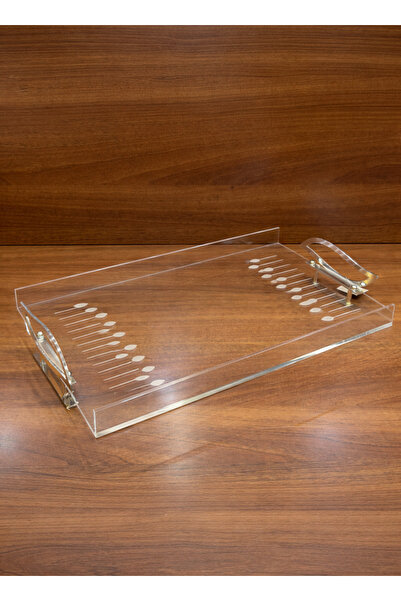ALQANNAS Modern Rectangular Acrylic Serving Tray with Silver Stainless Steel ...
