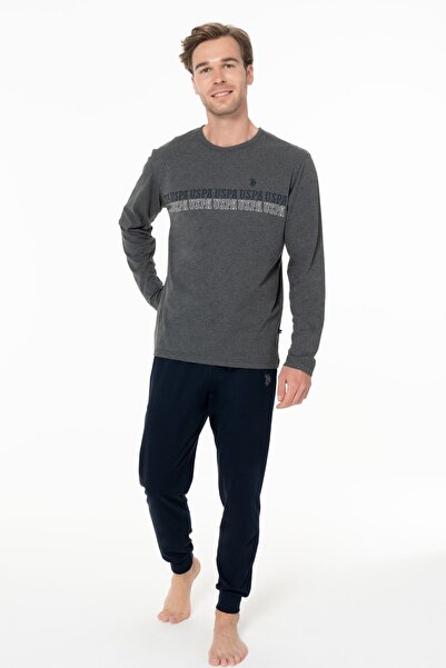 U.S. Polo Assn. يو إس بولو أسن. 18953 طقم بيجامة رجالي بأكمام طويلة وياقة دائ...