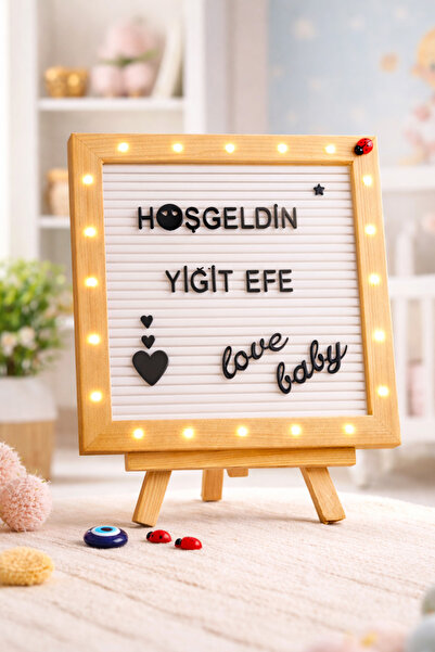 fikirstore Led Işıklı Ahşap Mesaj Panosu Yazı Tahtası Beyaz Zemin Siyah Harf ...