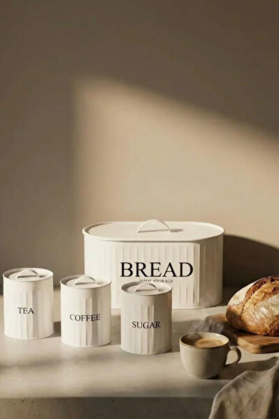 hemlife 4'lü Ekmeklik Seti Metal Kapak Çay Kahve Şekerlik Tezgah Üstü Dolap İ...