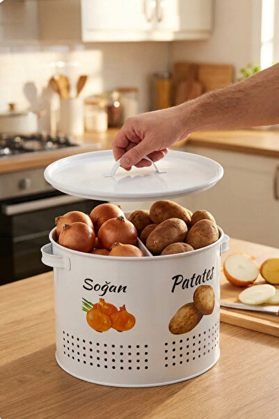 hemlife 2 Bölmeli Metal Kapaklı Tasarım Baskılı Büyük Boy Patates Soğan Sakla...