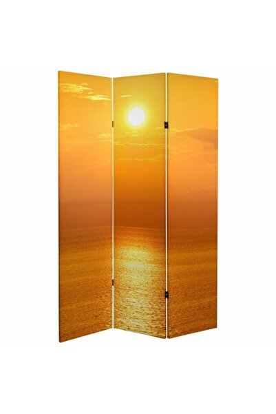 Genel Markalar Okyanus Manzara 3 Kanatlı Oda Bölücü Çift Taraflı Kanvas Paravan