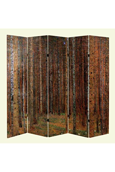 Genel Markalar Gustav Klimt Köknar Ağacı 5 Kanatlı Oda Bölücü Çift Taraflı Ka...