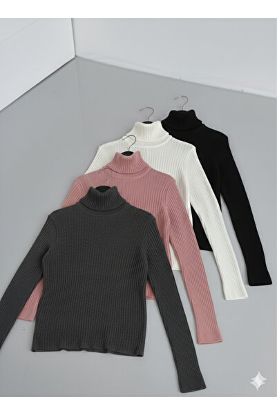 Buteks Set of 4 Thick Soft Textured Winter Cotton Turtleneck Slimfit High-Nec...