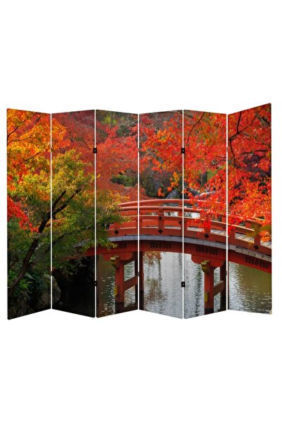Genel Markalar Sonbahar Manzara 6 Kanatlı Oda Bölücü Çift Taraflı Kanvas Paravan