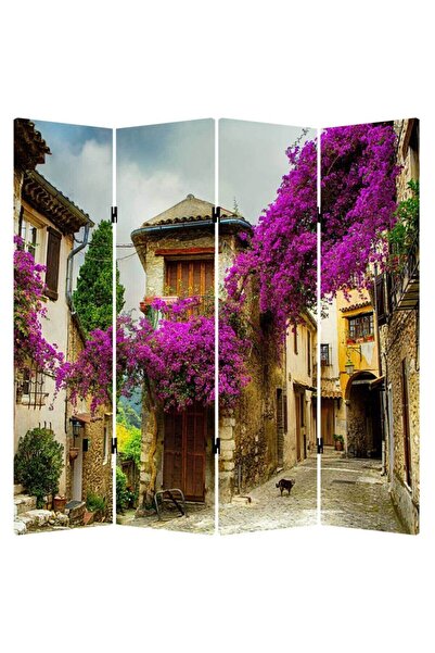StellaStore Provence 4 Kanatlı Oda Bölücü Çift Taraflı Kanvas Paravan