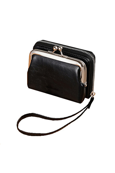 OEM Women's faux leather wallet, 12 compartments, coin pocket, black, compact