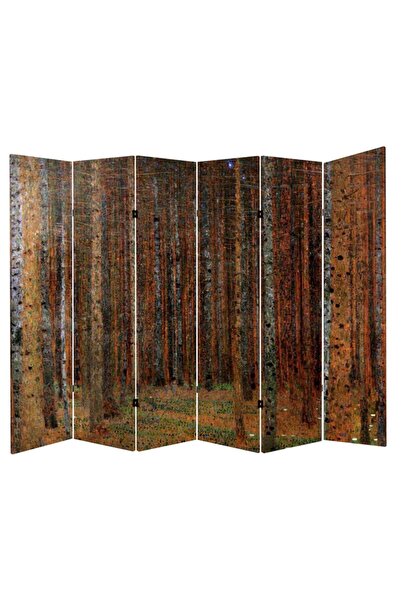 StellaStore Gustav Klimt Köknar Ağacı 6 Kanatlı Oda Bölücü Çift Taraflı Kanva...