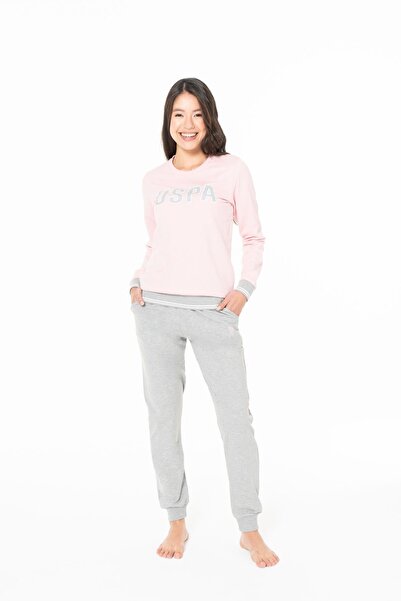 U.S. Polo Assn. 20117 Set de pijamale roz pentru femei, cu gât rotund și mâne...