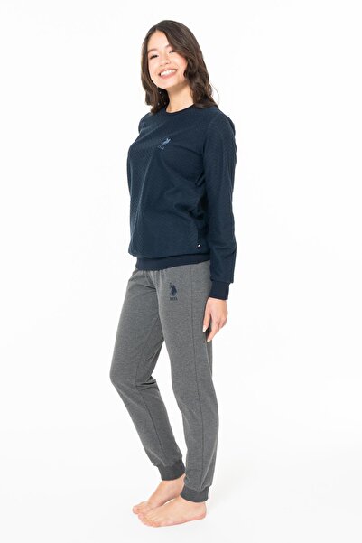 U.S. Polo Assn. Women's 2 Thread Winter Home Wear Pajama Set-Dark Blue-M