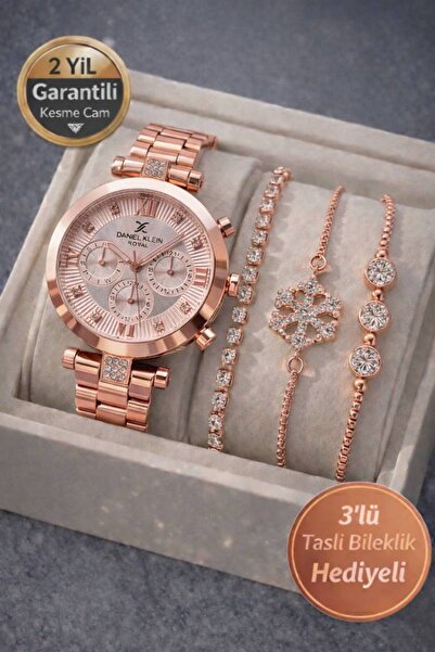 Daniel Klein Rose GOLD Kadın Kol Saati 3’lü Çelik Bileklik Seti Özel Günler İ...