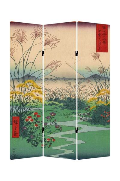Genel Markalar Hiroshige 3 Kanatlı Oda Bölücü Çift Taraflı Kanvas Paravan