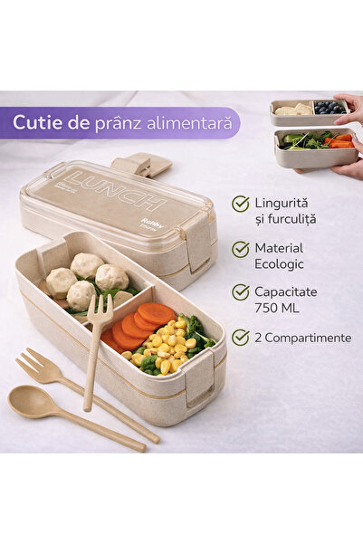 SMARTECH Lunch Box with Spoon and Fork Included, 750 ml, Beige, -Friendly Mat...