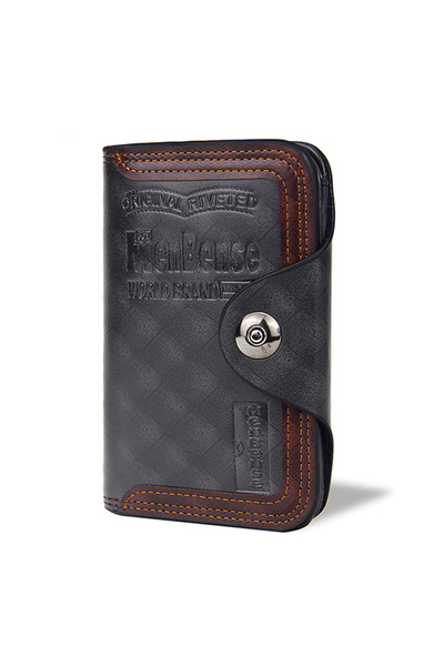 OEM Мъжки портфейл, изкуствена кожа, 15 отделения, джоб за SIM карта, черен