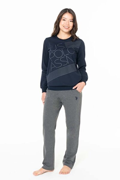 U.S. Polo Assn. Kadın Bisiklet Yaka Uzun Kollu Pijama Takımı S26123 RAHAT KUM...