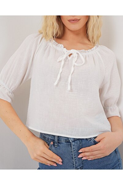 Modamorfo Women's Ruffle Collar Detailed Blouse 959 - White