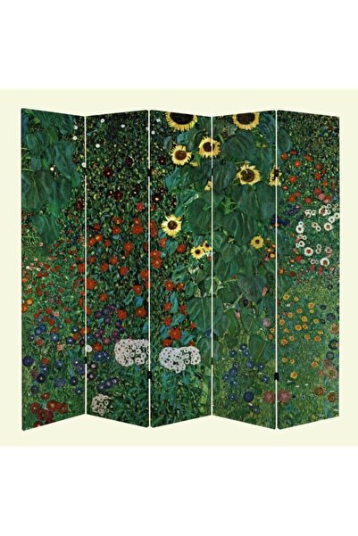 StellaStore Gustav Klimt Çiftlik Bahçe Ayçiçeği 5 Kanatlı Oda Bölücü Çift Tar...