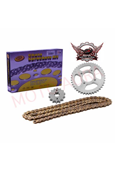 monero MOTO AURA- ZİNCİR DİŞLİ SET O'RİNGLİ [GOLD] YAMAHA YBR - 14T/45T 428H ...
