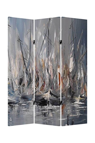 Genel Markalar Yağlıboya Görünümlü Yelkenli 3 Kanatlı Oda Bölücü Çift Taraflı...