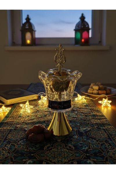 Arma مبخرة بعبارة رمضان كريم، مبخرة زجاجية فاخرة، ديكور رمضاني ارتفاع 20 سم