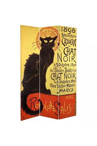 StellaStore Theophile Steinlen Siyah Kedi 3 Kanatlı Oda Bölücü Çift Taraflı K...
