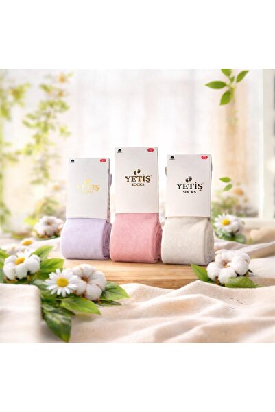 YETİŞ 3'lü Kız Bebek & Çocuk Pamuklu Düz Renkli Külotlu Çorap