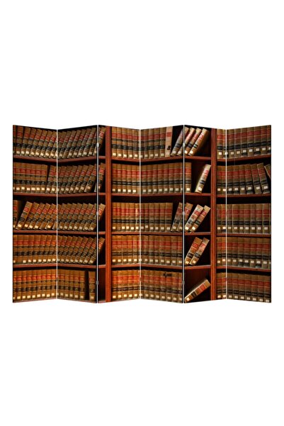 StellaStore Bookshel Library 6 Kanatlı Oda Bölücü Çift Taraflı Kanvas Paravan