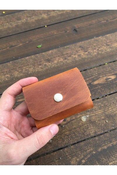 Mess collection El Yapımı Hakiki & Gerçek Deri Tek Çıtçıtlı Yatay Kartlık/kiş...