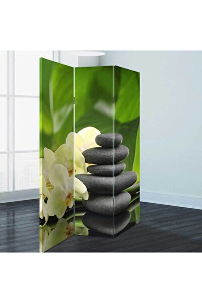 StellaStore Spa Taşları 3 Kanatlı Oda Bölücü Çift Taraflı Kanvas Paravan