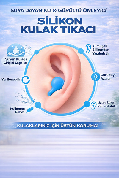 MUJGAN 6'lı Gürültü Önleyici Su Geçirmez Silikon Kulak Tıkacı