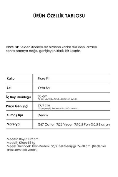 it's basic Kadın T.Kot Rengi 2w5-8 SLN05 Mide Rise Flare Fit Süper Esnek Kumaş İç Boy 83cm Denim Jean