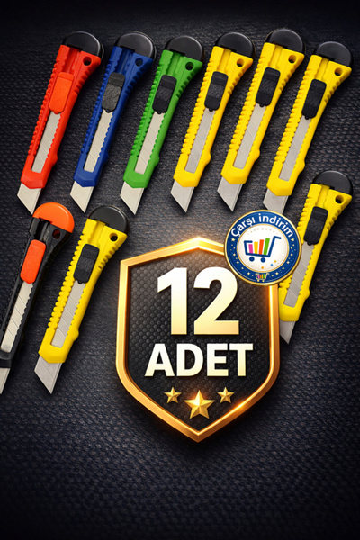 nistabolje 12 Adet Maket Bıçağı Falçata Ekonomik Büyük Boy Ofis-Büro