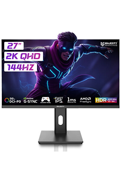 majesty شاشة ألعاب 27 بوصة - QHD 2K، 144 هرتز، 1 مللي ثانية، FAST IPS، HDR400...