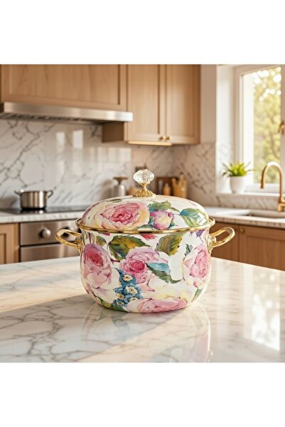 EBRULİEMAYE Rose Enamel Lux Enamel Pot 5 Liters 24 cm Diameter Milk Yogurt So...