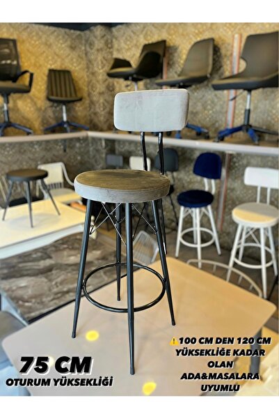 The SANDALYE SHOP Yeni Mila Tasarım Bar Sandalyesi 75 cm Gri Babyface Kumaş.1...