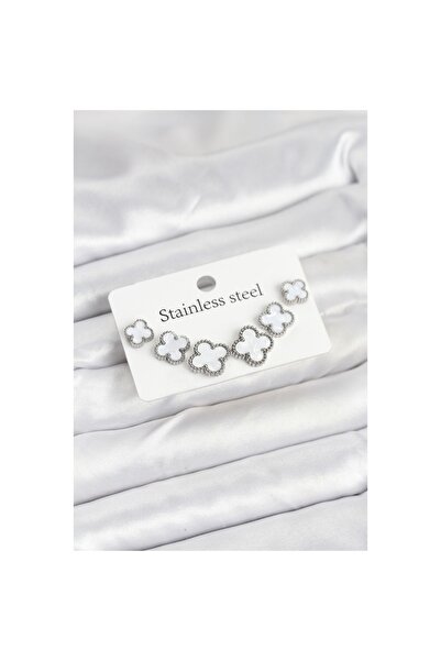 Clariss طقم أقراط من الفولاذ 316L باللون الفضي والأبيض بثلاثة أحجام