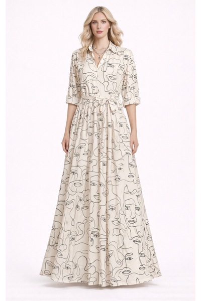 MERT ERKAN فستان قميص طويل أنيق منقوش بطباعة الوجه