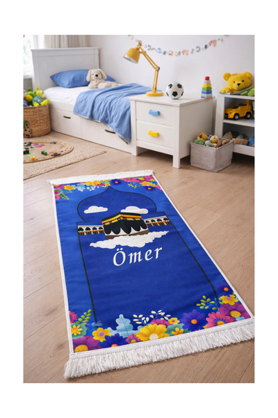 KEYFHOME Ramazana Özel Mavi Çocuk Seccadesi Namazlik 40 X 90 Cm