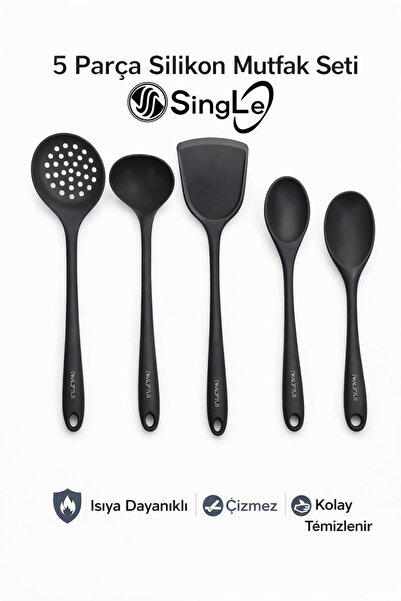 Single 5 Parça Sert Uçlu Isıya Dayanıklı Spatula-Kevgir-Pilav-Kepçe-Derin Kaş...